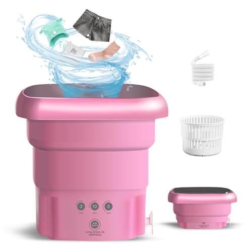 YOODI Camping Waschmaschine, 4.5L Mini Reisewaschmaschine Elutions-Zweizweck Antibakteriell mit Blauem Licht Waschmaschine Faltbar, Tragbare Waschmaschine für Unterwäsche, Socken, Babykleidung (Rosa)