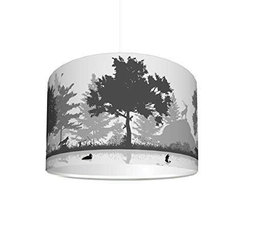 Kinderzimmer Lampenschirm "Waldtiere grau" KL47 | kinderleicht eine Tier-Lampe erstellen | als Steh- oder Hängeleuchte/Deckenlampe | perfekt für Mädchen und Jungen | STIKKIPIX