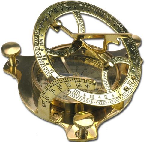 Nautic Kompass Sonnenuhr MESSING 6,5cm + Holzetui Modell ELECSA 9060