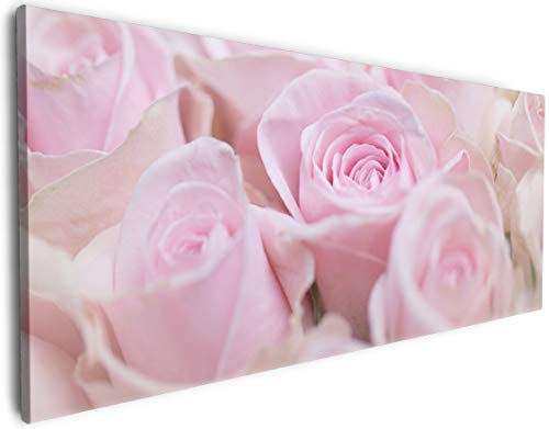 Wallario XXL Leinwandbild Rosafarbene Rosenblüten im Strauß - Wandbild 60 x 150 cm Brillante lichtechte Farben, hochauflösend, verzugsfrei, Kunstdruck