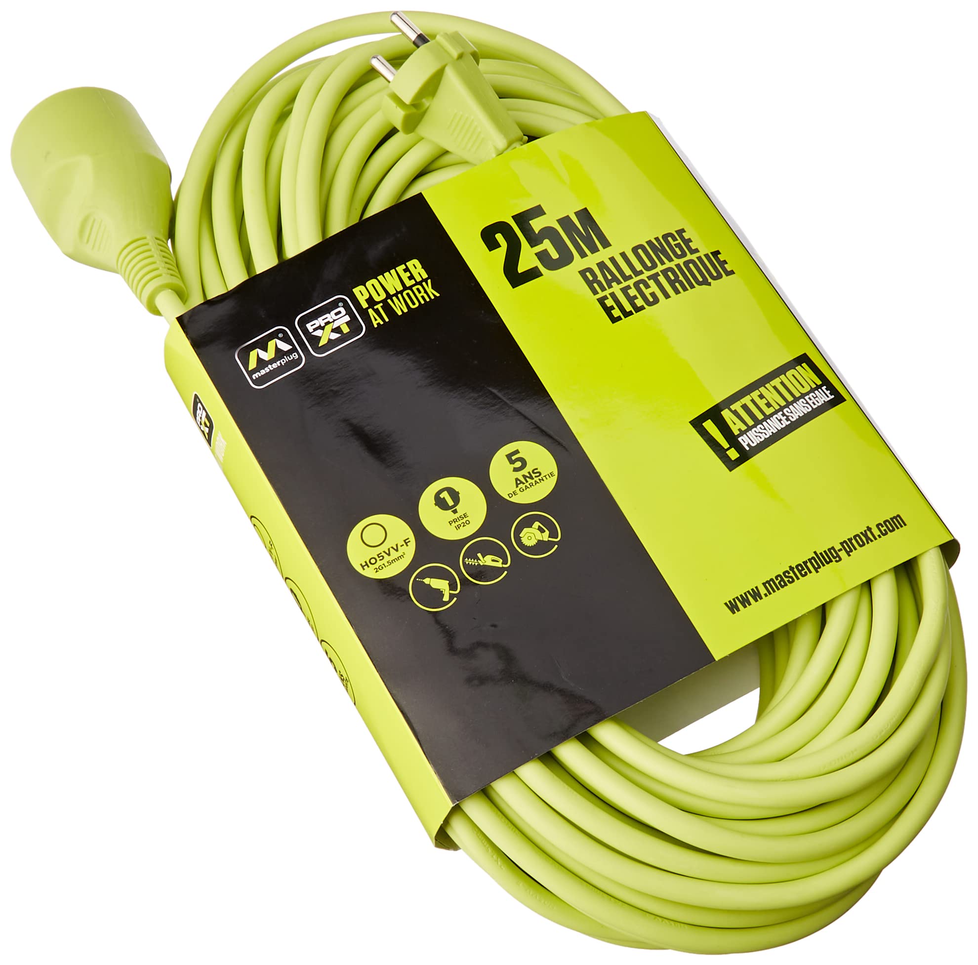Masterplug Pro-XT 25m Verlängerungskabel IP44 Gartenkabel Baustellenverlängerung 16A bis 3000W grünes Kabel 2G 1,5mm²