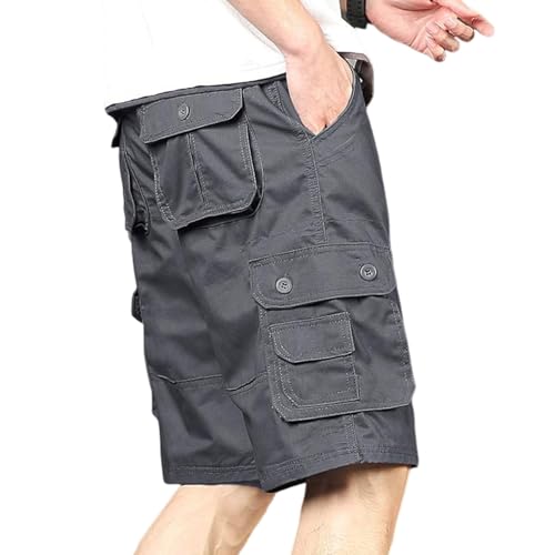 utaxuper Herren-Sommer-Shorts, Knopf-Reißverschluss, gerades weites Bein, knielange Shorts, Grau, 40