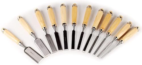 Holzschnitzwerkzeuge, 12-teiliges Holzmeißel-Set – 1/4 Zoll (6 mm) bis 3/2 Zoll (38 mm), Holzschnitzmeißel mit abgeschrägter Kante, Chrom-Vanadium-Stahl