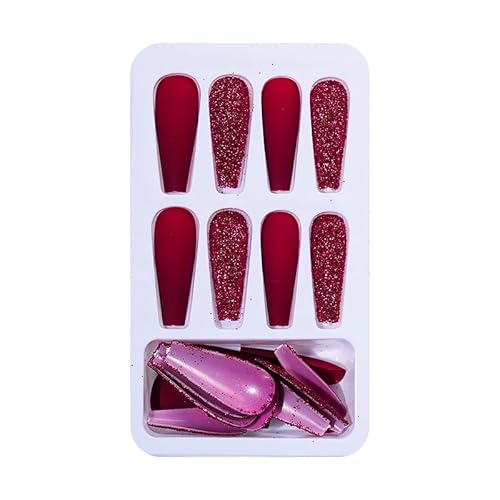 WIKUNA Vollständige Abdeckung Künstliche Nägel Französisch Langes Ballett Abnehmbare Gefälschte Nägel Matt Glänzende Flamme Fake Nail Glitter Gold Line Maniküre Dekor (Farbe: 24pcs-09)