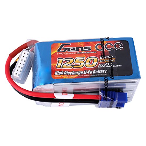 Gens ace B-60C-1250-6S1P Gens ace1250mAh 22.2V 60C 6S1P Lipo Akku Pack mit EC3 Stecker for FPV Racing Quadcopters Helikopter Flugzeuge und Modellboote, Blue