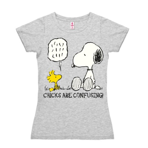 Logoshirt Peanuts - Snoopy & Woodstock - Chicks Are Confusing T-Shirt Damen - grau-meliert - Lizenziertes Originaldesign, Größe S