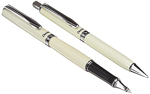 Pentel Libretto Roller Gel Pen and Pencil Set with Gift Box, Pen 0.7mm and Pencil 0.5mm, Cream Barrels (K6A8W-A) by Pentel