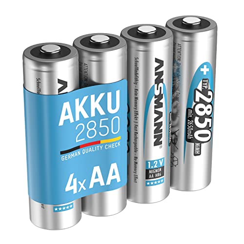 ANSMANN Akku AA Typ 2850mAh NiMH 1,2V - Mignon AA Batterien wiederaufladbar, mit hoher Kapazität ideal für hohen Strombedarf wie Controller, Foto-Blitz, Taschenlampe (4 Stück)