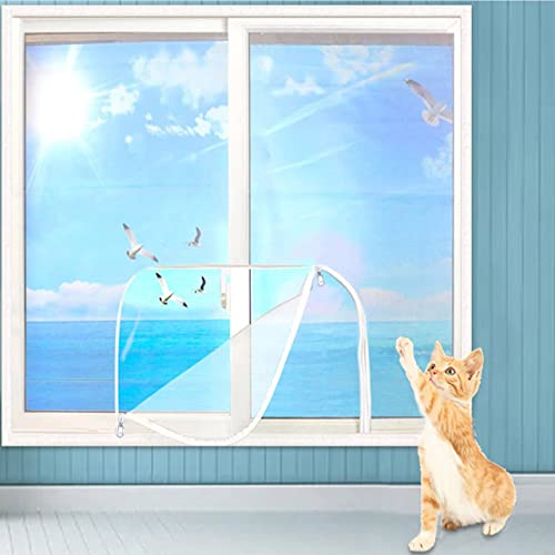 DG Catiee Katzensicherheitsnetz-Fensterschutz, Anti-Moskito-Fliegengitter, Katzen-Balkonnetz, staubdichter Reißverschluss, selbstklebend, wiederverwendbar, Fensterschutz (120 x 180 cm, weißes Netz-D)