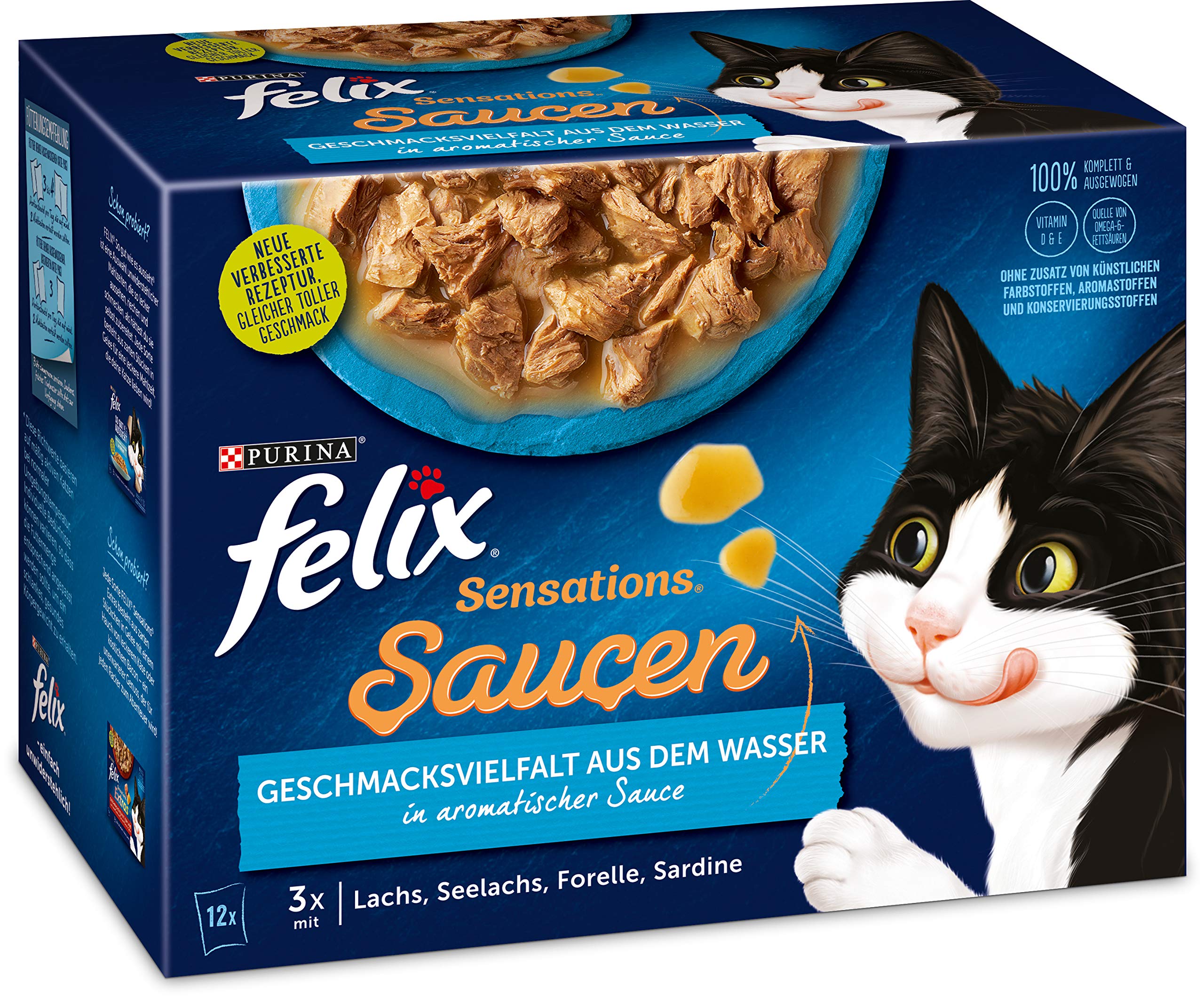 FELIX Katzennassfutter Sensations Saucen Geschmacksvielfalt aus dem Wasser, 6er Pack (6 x 12 x 85g)