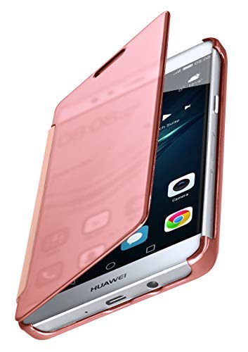 moex Dünne 360° Handyhülle passend für Huawei P9 | Transparent bei eingeschaltetem Display - in Hochglanz Klavierlack Optik, Rose-Gold