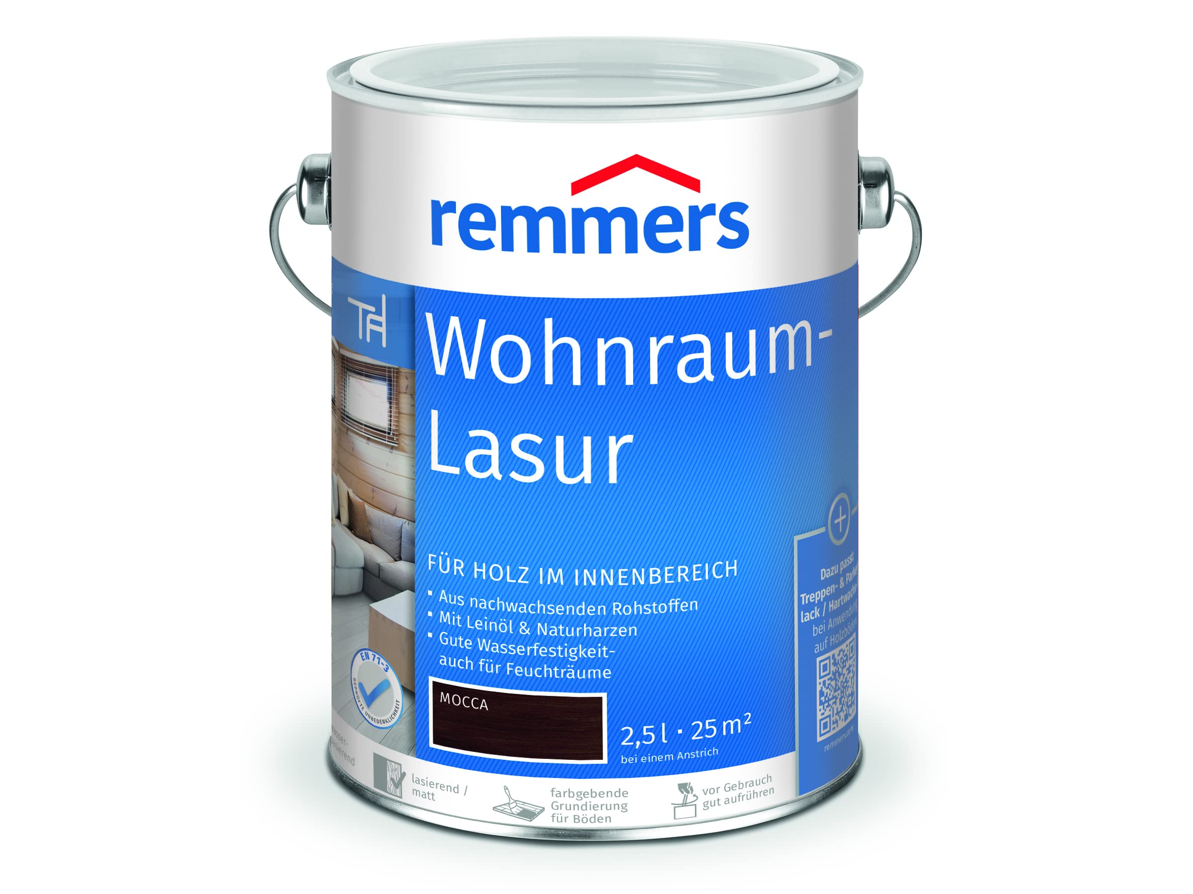 Remmers Wohnraum-Lasur mocca, 2,5 Liter, Holzlasur innen, für Möbel, Böden, Innentüren und Treppen geeignet, mit Abperleffekt