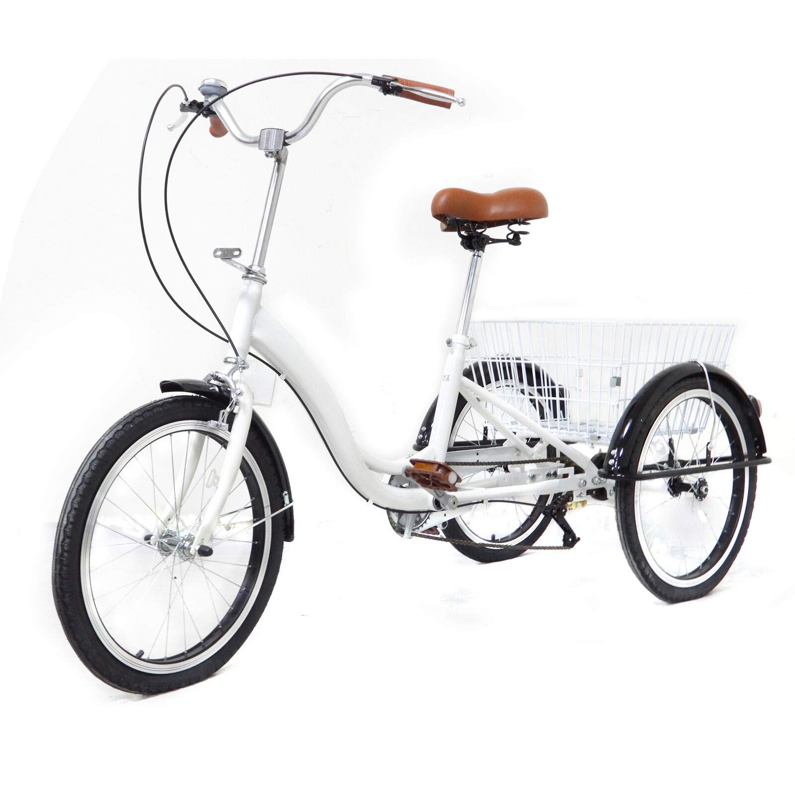 OUKANING 20 Zoll Räder Dreirad für Erwachsene Seniorenrad Erwachsenendreirad Weiß Korb