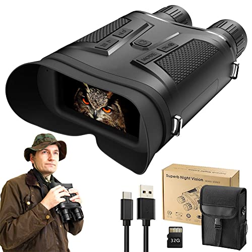 Nachtsichtgerät 1080P HD Digital Infrarot Nachtsicht Fernglas 600m Reichweite, Wiederaufladbares Nachtsichtgerät Jagd, 6X Digitalzoom für Vogelbeobachtung, Jagd, Camping, Spotting, mit Micro 32GB