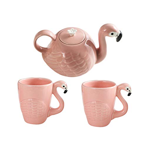 Bestnozon Flamingo-Teekanne und 2 Tassen, aus Keramik