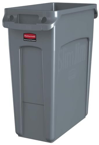 Rubbermaid Commercial Products Slim Jim Waste Container with Handles, 60 L - Grey