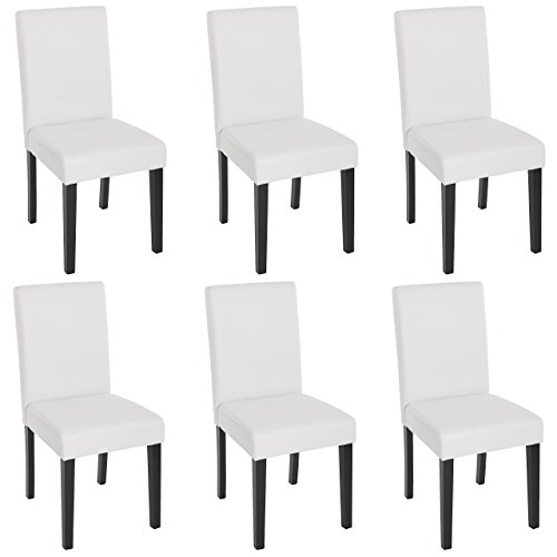 Mendler 6X Esszimmerstuhl Stuhl Küchenstuhl Littau - Kunstleder, weiß matt, dunkle Beine