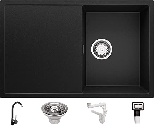 Spülbecken Ibiza 78x50 cm, Granitspüle + Ablauf-Set + Küchenarmatur, Küchenspüle in 5 Farben, Einbauspüle von Primagran
