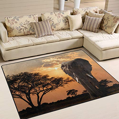 Use7 Teppich mit afrikanischem Elefantenmotiv und Sonnenuntergang, für Wohnzimmer, Schlafzimmer, 203 x 147,3 cm