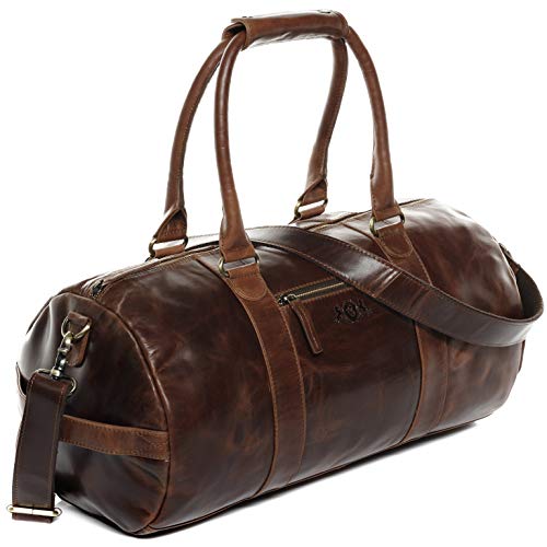 SID & VAIN Weekender Vancouver aus Premium Leder I Sporttasche groß für Herren und Damen I Reisetasche Kabinengröße braun handgefertigt