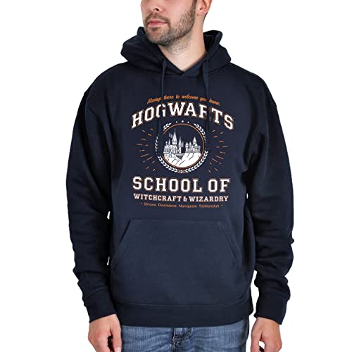 Elbenwald Hoodie mit Hogwarts School Frontprint für Harry Potter Fans Herren Damen blau - S