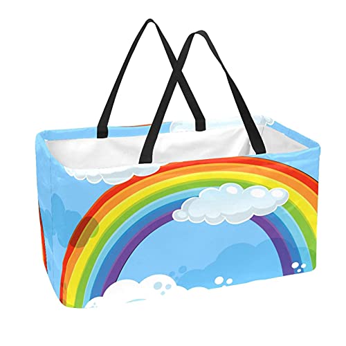 Einkaufskorb Regenbogen-Druck Picknickkorb faltbar Einkaufstasche Picknicktasche Klappkorb Klappbox Tragetasche 56x29x32 cm