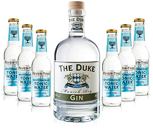 Gin Tonic Set - The Duke Munich Dry Gin 0,7l 700ml (45% Vol) + 6x Fever Tree Mediterranean Tonic Water 200ml inkl. Pfand MEHRWEG