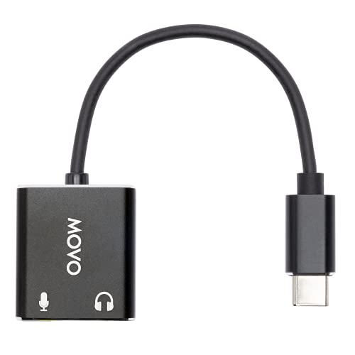 Movo USBC-AC2 3,5 mm auf USB-C Stereo-Audio-Adapter – Externe Soundkarte für PC, Mac, Android TRS-Kopfhöreranschluss und Audio-Buchse USB-C-Stecker AUX USB-C-Mikrofonadapter Gaming-Lautsprecher