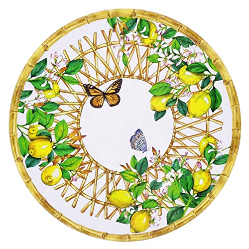 Les Jardins de la Comtesse - Servierschale rund aus Melamin – Capri – 35,5 cm – gelbe Zitronen – Geschirr fast unzerbrechlich MelARTmine