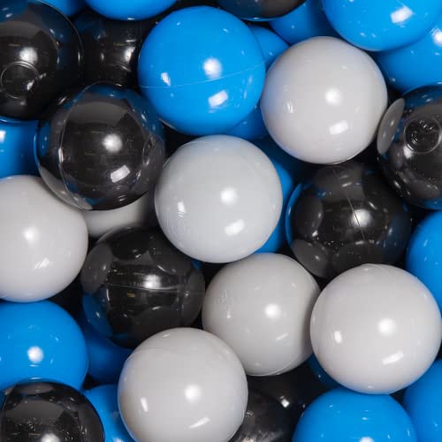 MEOWBABY 100 ∅ 7Cm Kinder Bälle Spielbälle Für Bällebad Baby Plastikbälle Kugeln zum Ball Pit Made Spielzeug für Kinderzimmer Made In EU Blau/Grau/Schwarz