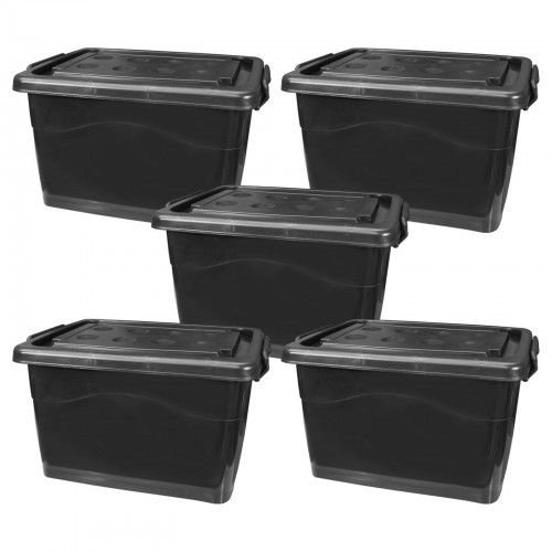 Wilai Set: 5 Aufbewahrungsboxen mit Deckel und Rollen 40 Liter schwarz (5x22257)