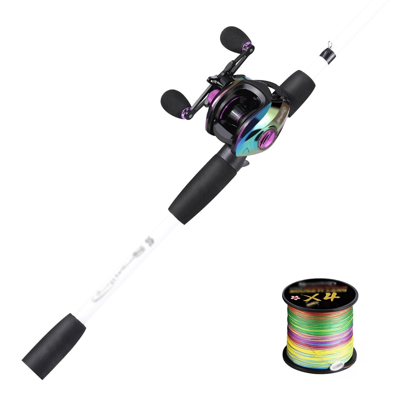 Angelrute 4 Abschnitte 1,98 m Bass-Angelrute und Baitcast-Angelrolle, ultraleichtes Casting-Rute-Kombi-Reise-Angelset Angelgeschenke (Size : Left Hand, Color : E)