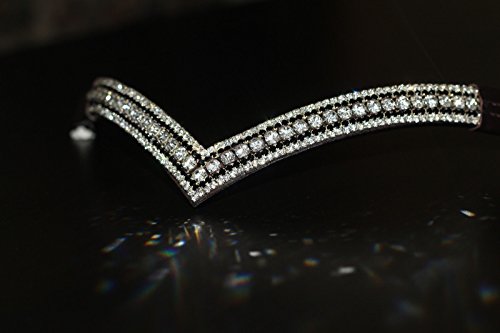 Equipride Schönes Stirnband in V-Form mit glitzernden Kristallen für Dressurzaumzeug, Black Leather, Cob ( 15" )