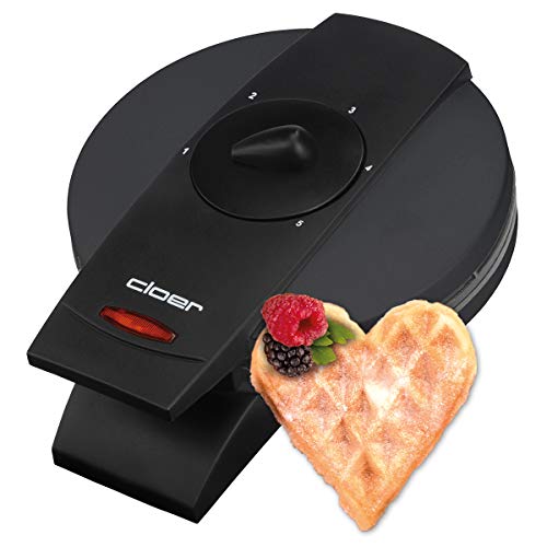 Cloer 1620 Waffelautomat für klassische Herzchen-Waffeln / 930 W / Waffelgröße 15,5 cm / stufenlos wählbarer Bräunungsgrad / schwarz