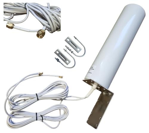 LTE 4G 5G MIMO 2X SMA Antenne Außenantenne weiß Verstärker mit 2 x 3m Verlängerungs-Kabel mit Wand Maßthalterung paßt zu Fritzbox 6850 5G Nighthawk M5