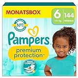 Pampers Premium Protection Größe 6, 144 Windeln, 13kg+, Komfort und Schutz von Pampers für empfindliche Haut