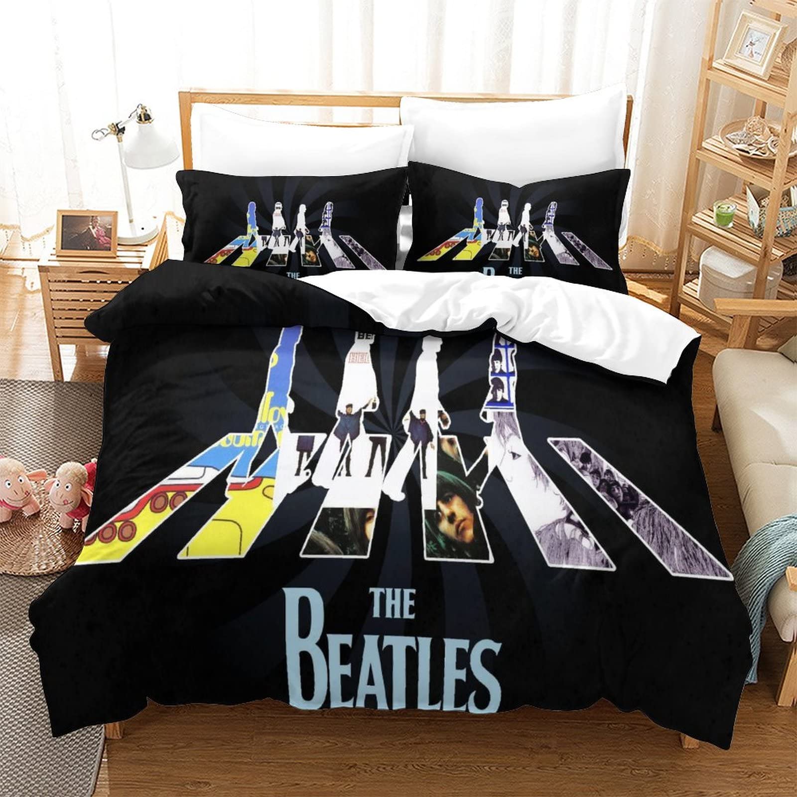 The Beatles Bettwäsche 3D Rockband Bettwäsche,Bettwäsche Set Rock 'n' Roll Bettbezüge Mikrofaser Bettbezug Mit Reißverschluss Und Kissenbezug Für Jungen Und Mädchen doppelt（200x200cm）