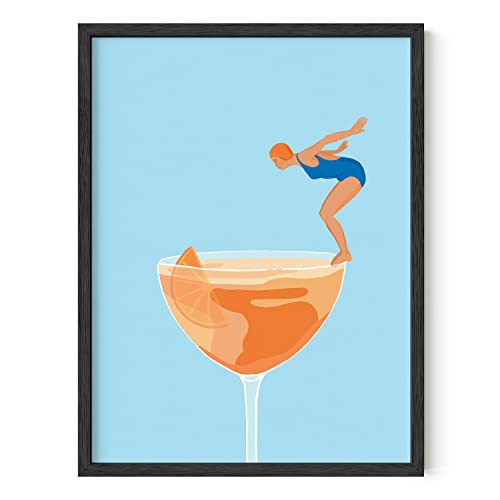 HAUS AND HUES Preppy Pictures Bar Art – Bunte Cocktail-Drucke, Barwagen-Zubehör, minimalistisches blaues und orangefarbenes Bild für Raumästhetik, Vintage-Aperol-Spritz (30.5x40.6 cm, ungerahmt)