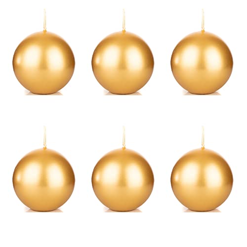 6 Stück Metallische Runde Kerzen in Gold 8cm Kugelkerzen Deko