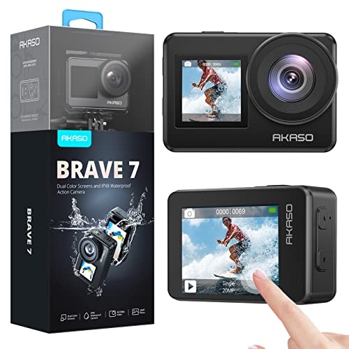 Akaso Brave 7 Action-Kamera, IPX8 wasserdichte Native 4K 20MP WiFi Cam mit Touchscreen EIS 2.0 Zoom Unterstützung externes Mikrofon Sprachsteuerung Vlog Kamera - Grau