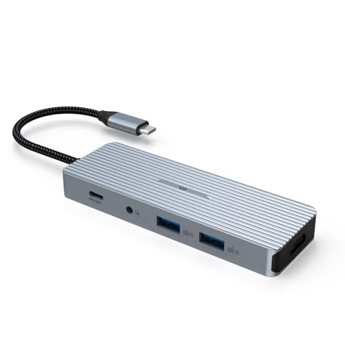 Dockingstation, 10-in-1 USB-C-Hub mit 4K-HDMI, USB-C-Datenübertragungsanschluss, 2 x USB 3.0 Typ-A, 2 x USB 2.0 Typ-A, SD/TF-Kartenleser, 3,5 mm Stereo-Klinkenstecker für Mac OS und Windows