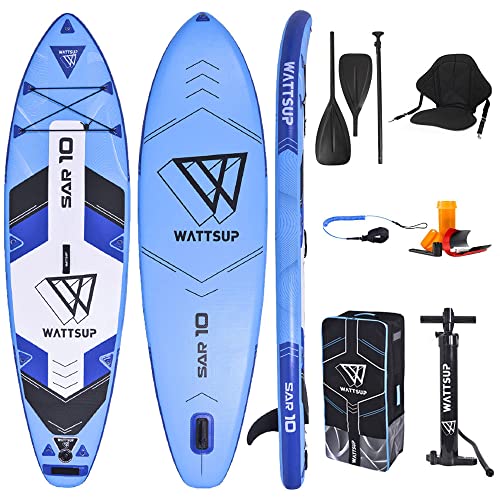 Wattsup SAR 10 Combo 10'0" Aufblasbar Sup Board Stand up Paddle Komplette Packung 305x81x15 cm mit Kajak Sitz und Doppelpaddel