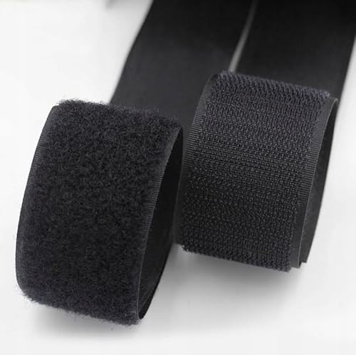Klettverschluss Klettband Haken Flausch zum Aufnähen Nähen Hakenband + Flauschband hohe Verschlusskraft (Länge 10m, Schwarz 50 mm)