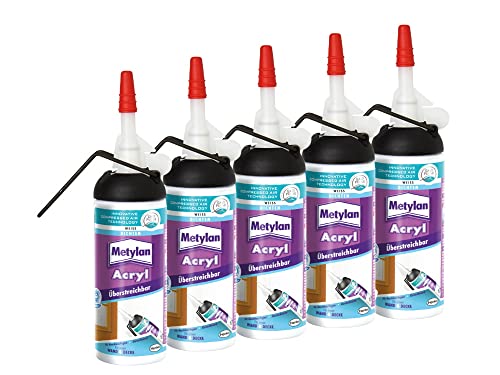 Metylan Struktur Acryl Wand und Decke, dehnfäige Dichtmasse für Anschlussfugen, mit easy pulse System für direkten Gebrauch ohne Katuschen Pistole, altweiss, 5x100ml