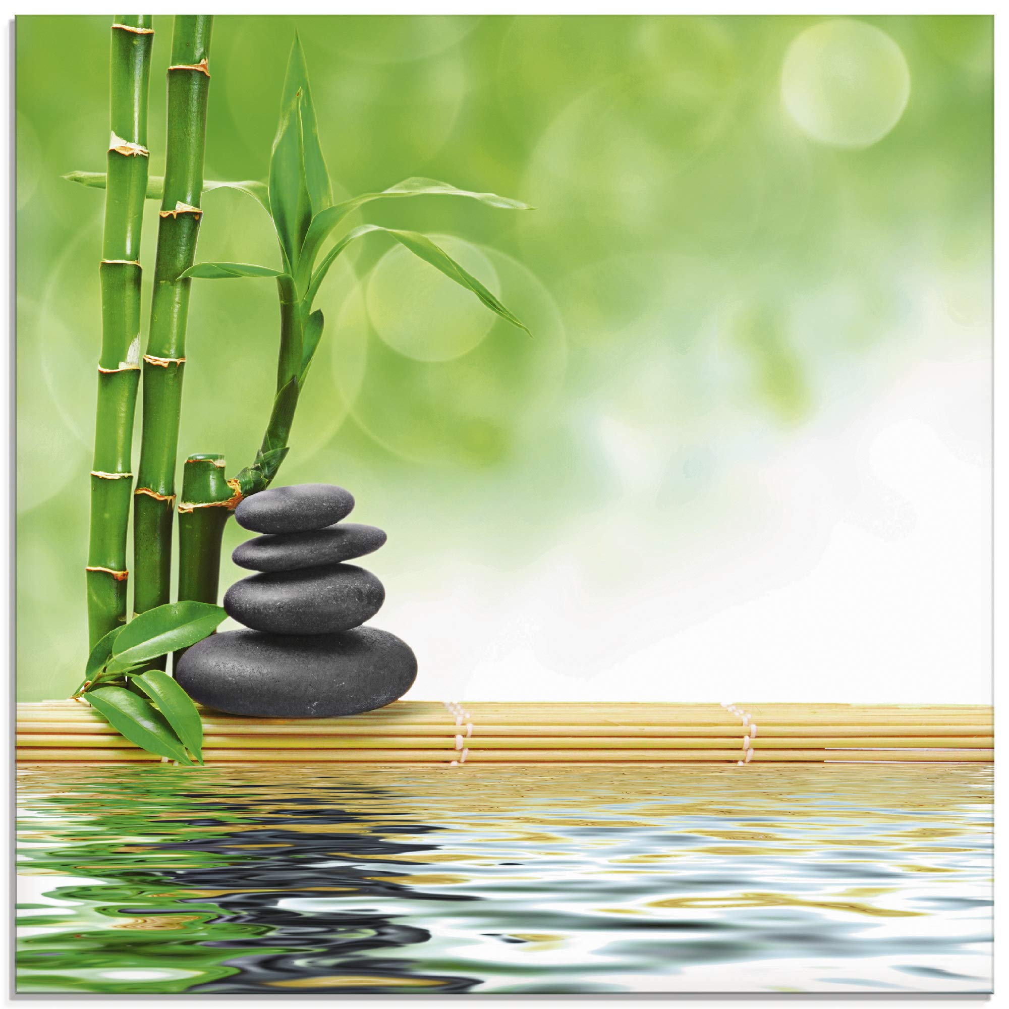 ARTland Glasbilder Wandbild Glas Bild einteilig 50x50 cm Quadratisch Asien Wellness Zen Spa Steine Bambus Entspannung Grün T5OP