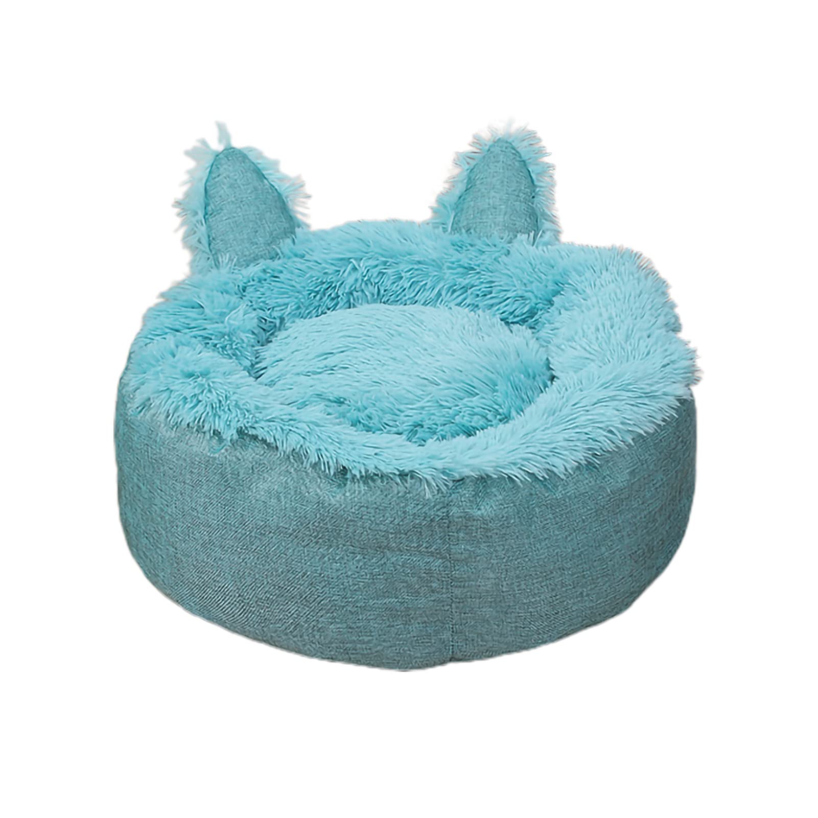 Suzanne Hundebett, Haustierbetten mit niedlichen Ohren, Katzenbett, warm, bequem, rund, 45 cm, Blau