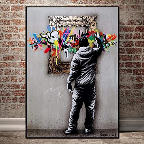 Graffiti Gemälde Poster Banksy & Rene Magritte Bild Sohn des Mannes Kunstdrucke Pop Gemälde Poster Street Gemälde Poster Banksy Wall Gemälde Wohnzimmer Flur Wand Dekor K06143