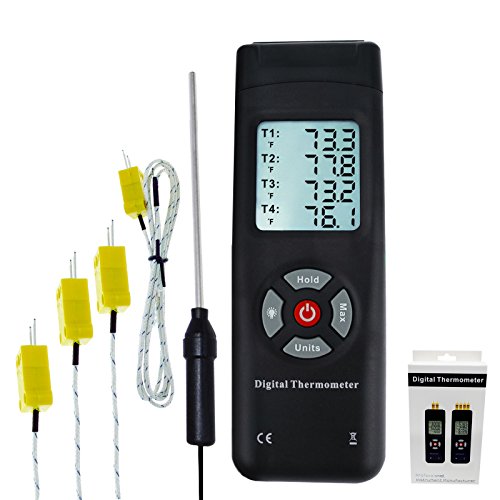 Thermometer 4 Kanäle K-Typ Thermoelement-Sensor-Tester mit K-Typ Metall & Bead Probe Hintergrundbeleuchtung Temperatur Instrument