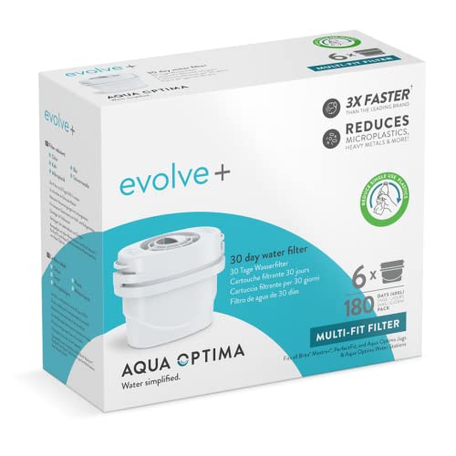 Aqua Optima Wasserfilterkartusche, Evolve+ 6er Pack (Vorrat für 6 Monate), kompatibel mit Brita Maxtra+ & PerfectFit, 5-stufiges Filtersystem reduziert Chlor, Kalk und andere Verunreinigungen