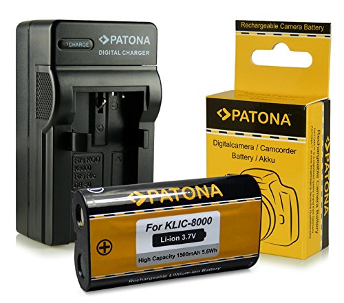 PATONA 3in1 Ladegerät + Akku Klic-8000 kompatibel mit Kodak EasyShare Z612, Z1012, Z1485is, Z8612is, Ricoh DB-50